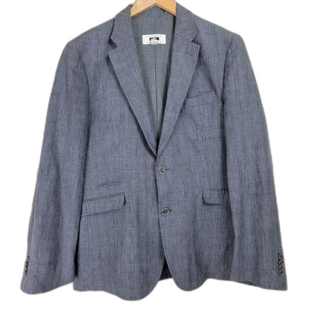 Grey Linen Glen Check JOSEPH ABBOUD Dual Vent Two-Button Blazer Jacket - Medium